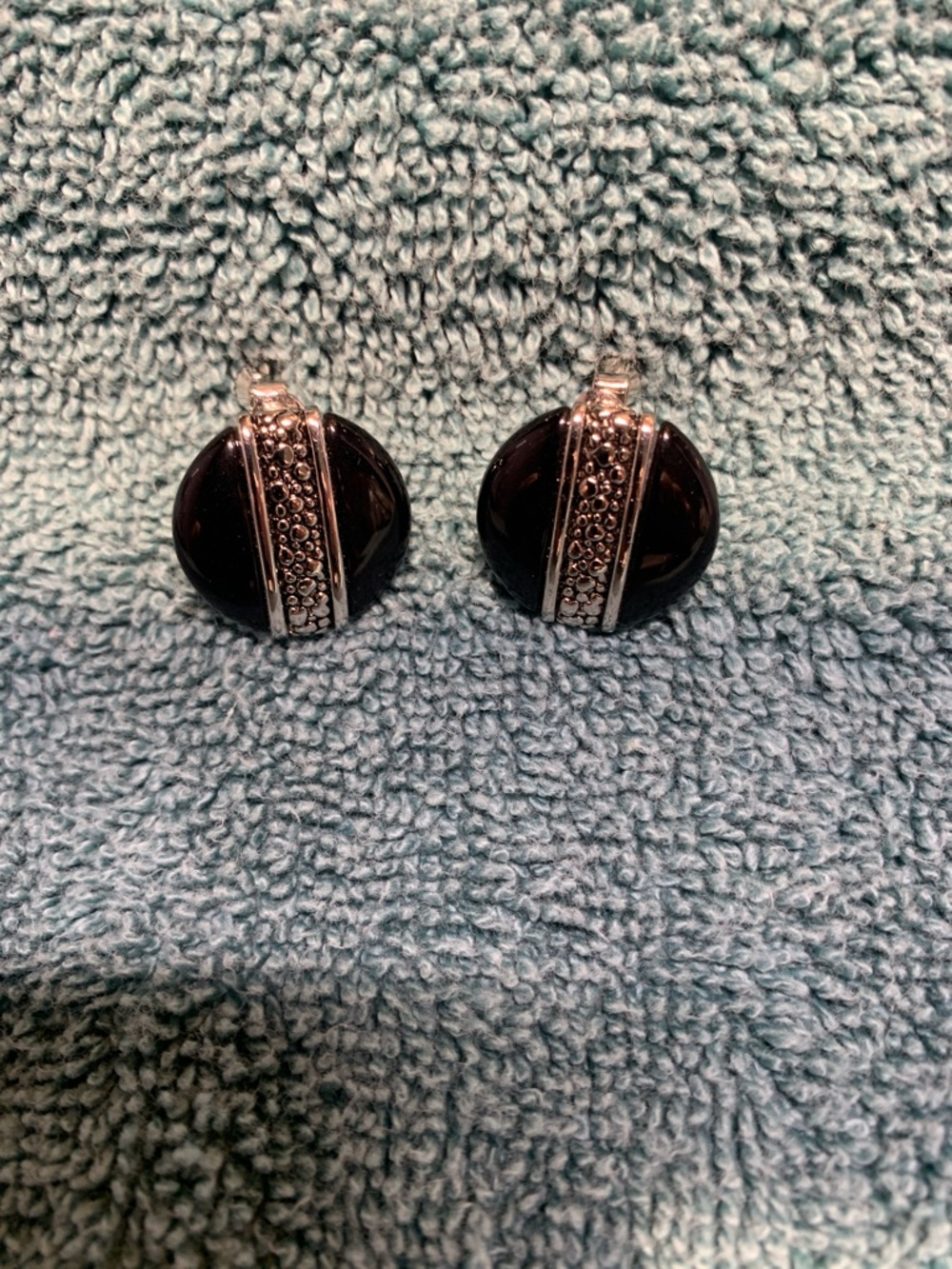 Black and Silver Round Clip-On Earrings - Elegant Accent